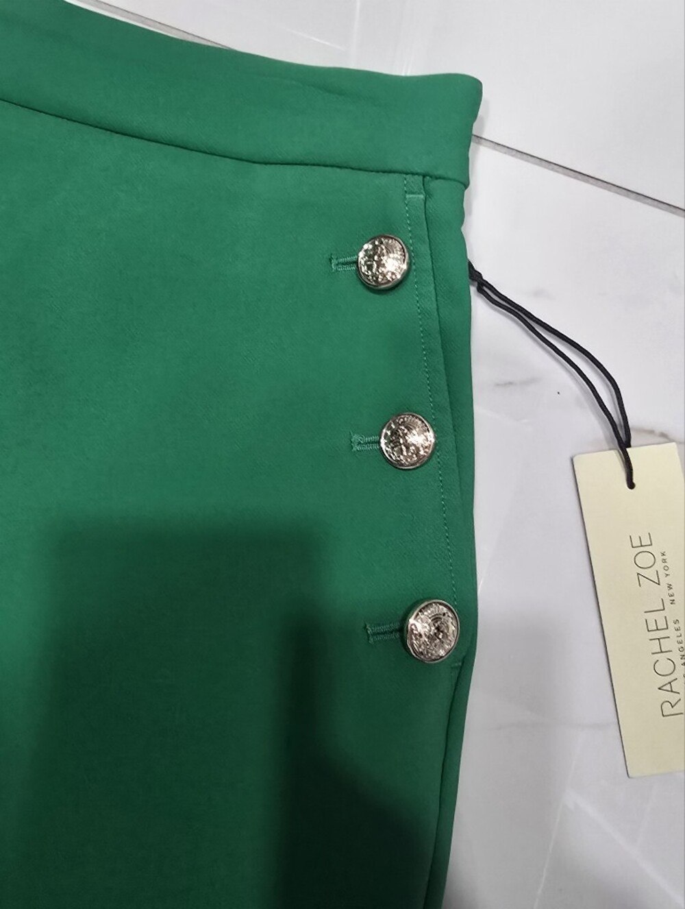NWT Rachel Zoe Emerald Green High-Waist Sailor Shorts Gold Buttons Size 8 - Picture 8 of 9